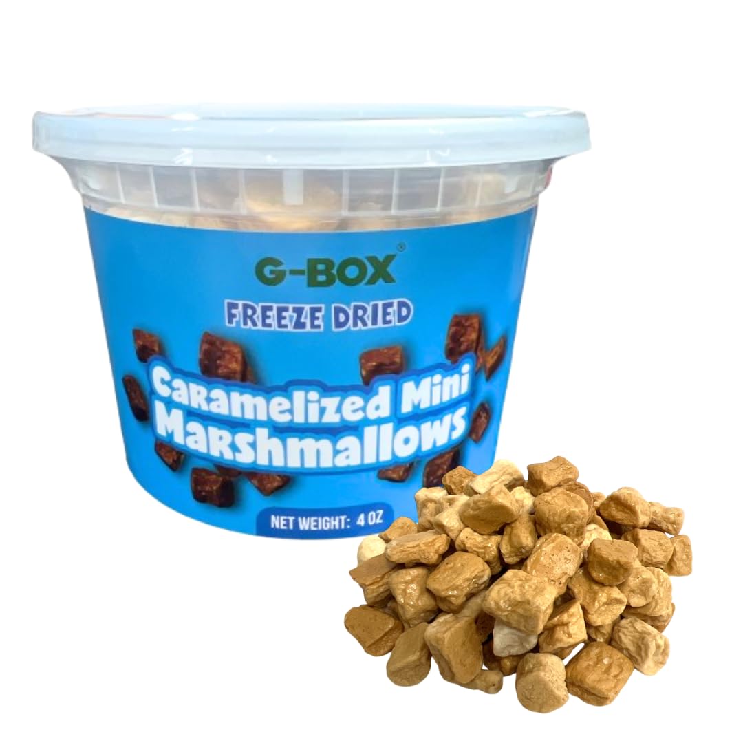 G-BOX Freeze Dried Marshmallows, Mini Caramel Marshmallows, Mini Marshmallows, Fat-free Christmas Candy, TikTok Trend Items, Perfect Halloween marshmallows(Medium, Caramel CrispyMallows)