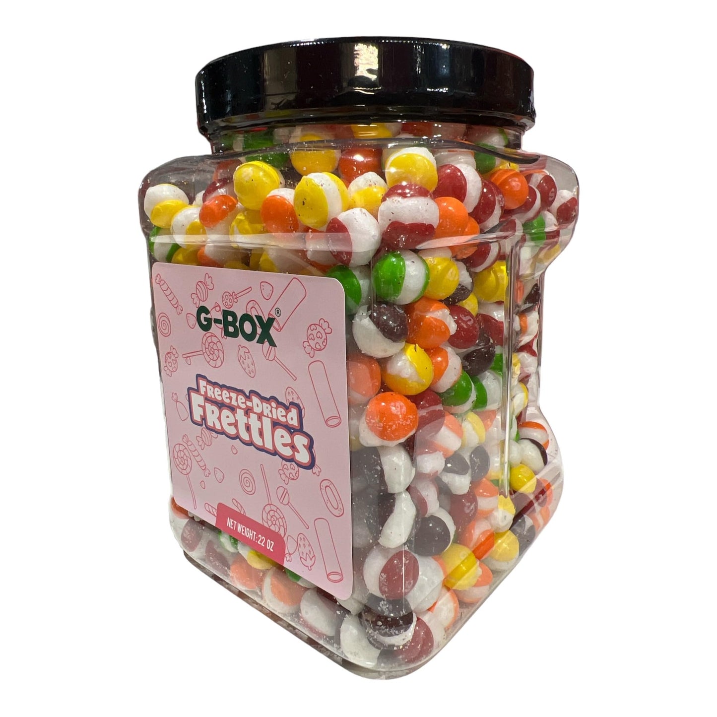 G-BOX 22 OZ Freeze Dried Candy Frettles, Premium USA Made Delightful Crunchy Fruity Flavorful Burst, TikTok Trend Items, Freeze Dried Skittles, Air-tight Sealed in a Grip Jar