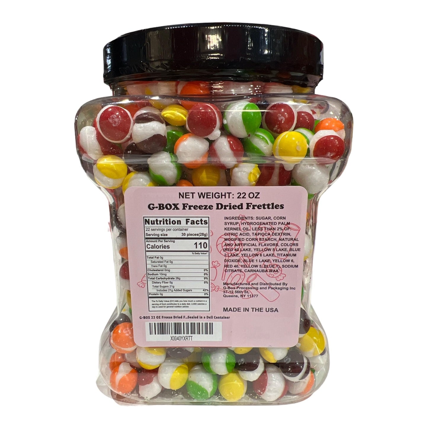 G-BOX 22 OZ Freeze Dried Candy Frettles, Premium USA Made Delightful Crunchy Fruity Flavorful Burst, TikTok Trend Items, Freeze Dried Skittles, Air-tight Sealed in a Grip Jar