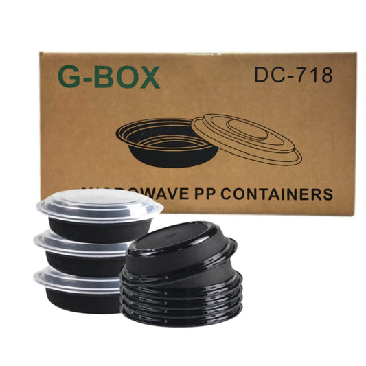 G-BOX Black Plastic Meal Prep Containers with Lids| Round | [Meal Prep, Soup, Salad, Stackable, BPA-Free, Leak Resistant, Reusable, Dishwasher Safe, Microwave Safe, Freezer Safe] (16 OZ(50 Sets))