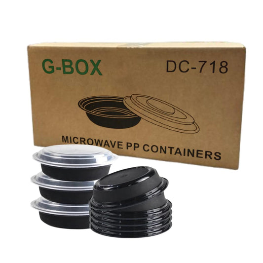 G-BOX Black Plastic Meal Prep Containers with Lids| Round | [Meal Prep, Soup, Salad, Stackable, BPA-Free, Leak Resistant, Reusable, Dishwasher Safe, Microwave Safe, Freezer Safe] (16 OZ(50 Sets))