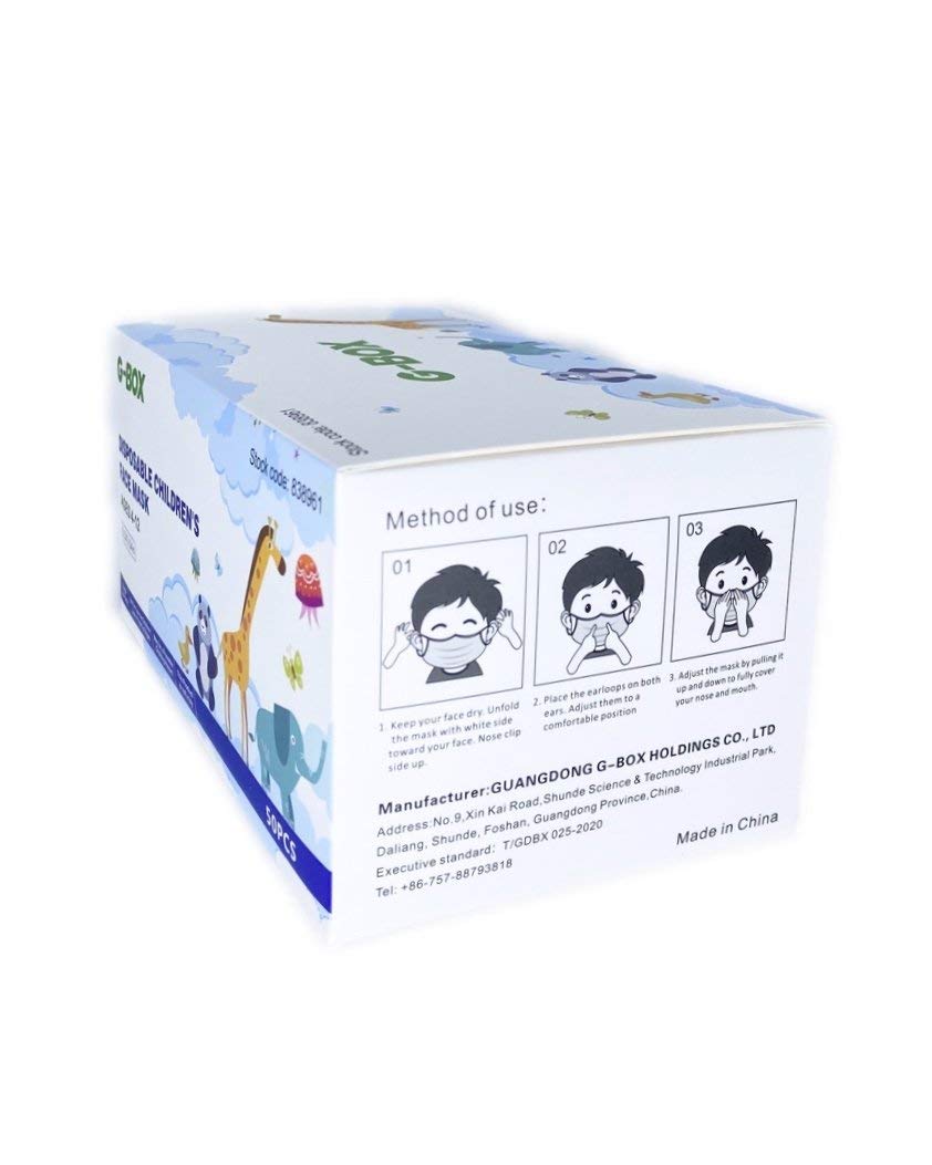 G-BOX Kids Face Masks, Children's Face Masks Disposable, 3-Layer, Cute Cartoon Patterns(100-pcs) (Charcoal Black)