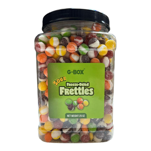 G-BOX 22 OZ Freeze Dried Candy Frettles, Premium USA Made Delightful Crunchy Fruity Flavorful Burst, TikTok Trend Items, Freeze Dried Skittles, Air-tight Sealed in a Grip Jar