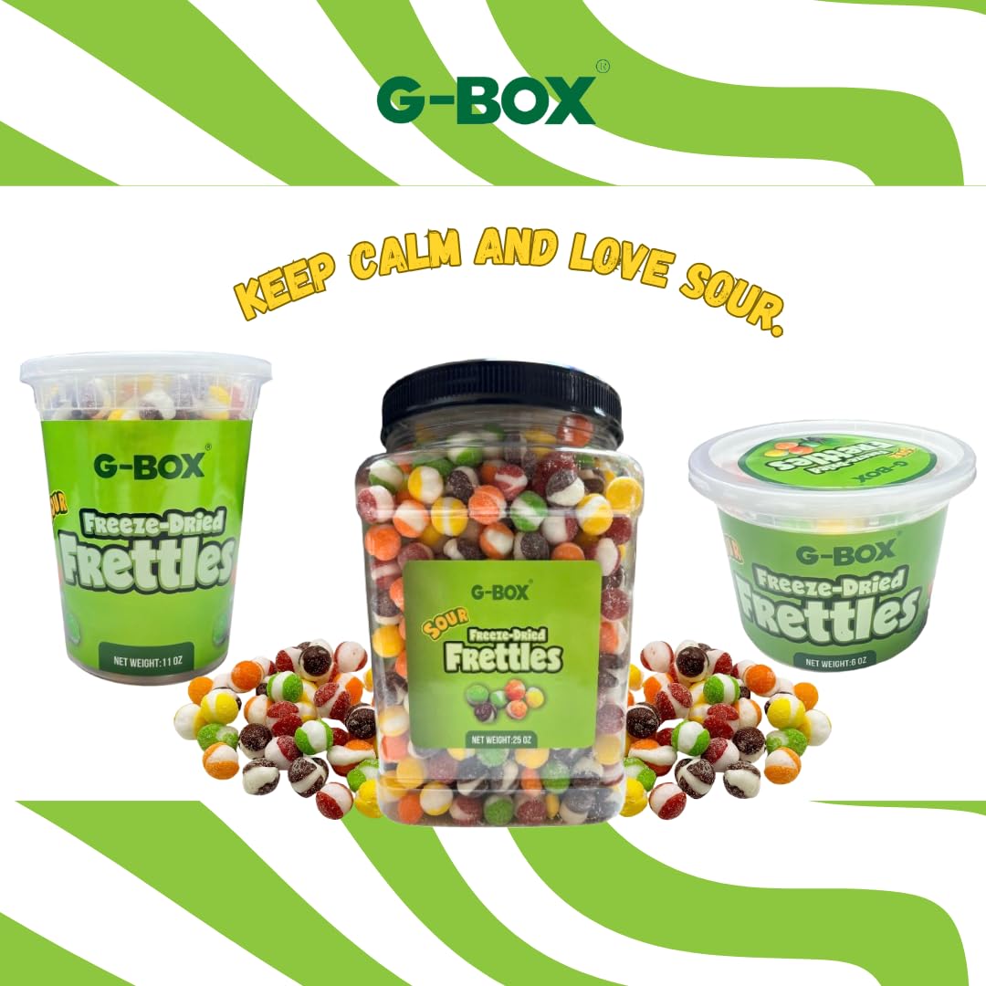 G-BOX 22 OZ Freeze Dried Candy Frettles, Premium USA Made Delightful Crunchy Fruity Flavorful Burst, TikTok Trend Items, Freeze Dried Skittles, Air-tight Sealed in a Grip Jar