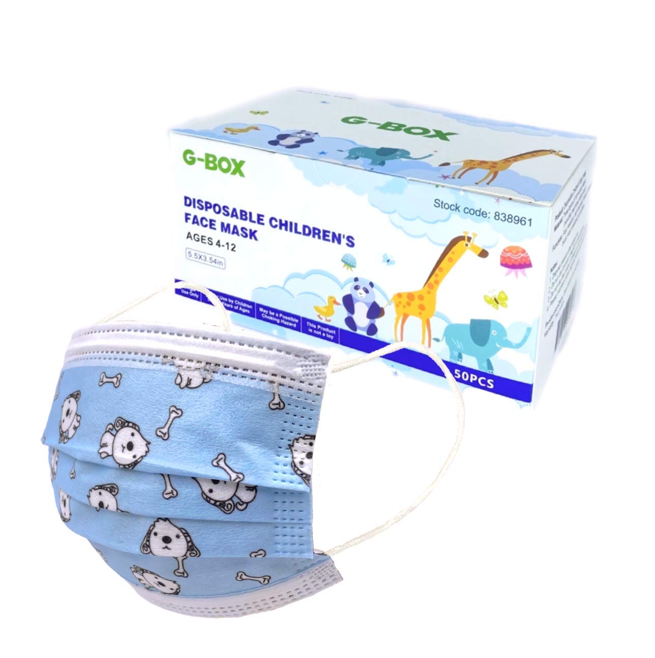 G-BOX Kids Face Masks, Children's Face Masks Disposable, 3-Layer, Cute Cartoon Patterns(100-pcs) (Charcoal Black)