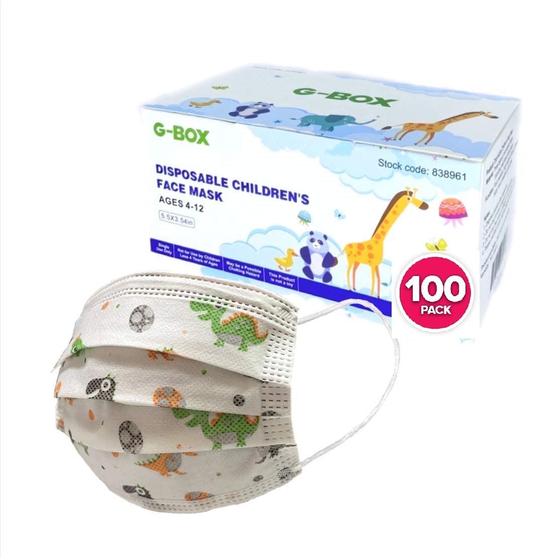 G-BOX Kids Face Masks, Children's Face Masks Disposable, 3-Layer, Cute Cartoon Patterns(100-pcs) (Charcoal Black)