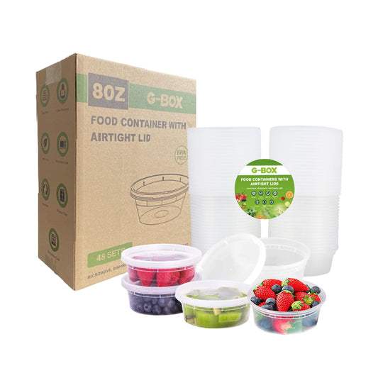 Deli Containers with Lids - 8 OZ [48 Sets] [Soup Containers with Lids, Stackable, BPA-Free, Leak Resistant, Reusable, Dishwasher Safe, Microwave Safe, Freezer Safe]