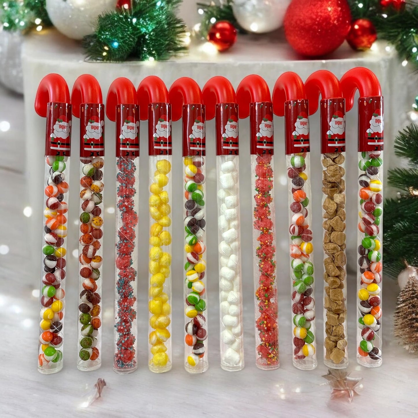 10 Pcs G-BOX Freeze Dried Candy Cane Tubes - Perfect Fun Christmas Candy & Stocking Stuffers! Freeze Dried Mini Marshmallows, Decorative Candy Filled Candy Canes Bulk Idea. (10 Mini Marshmallow Canes)