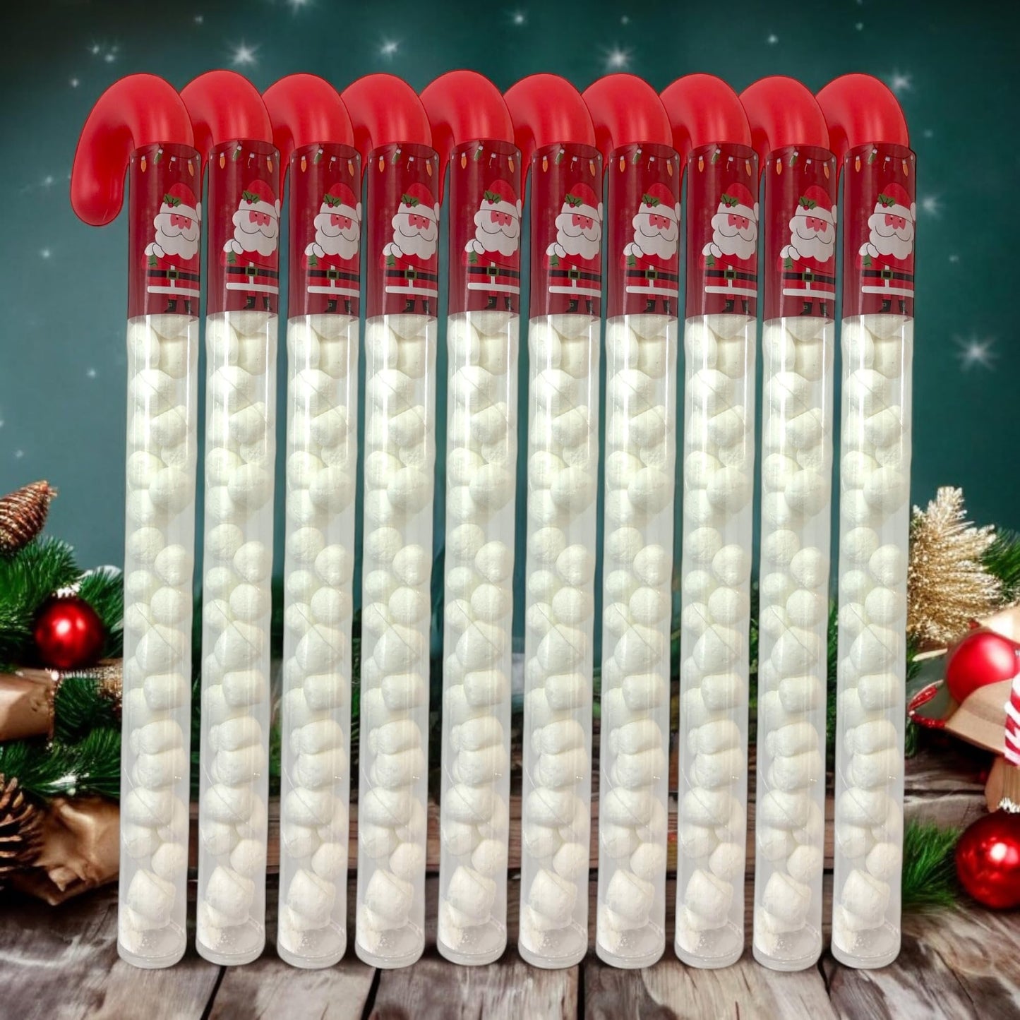 10 Pcs G-BOX Freeze Dried Candy Cane Tubes - Perfect Fun Christmas Candy & Stocking Stuffers! Freeze Dried Mini Marshmallows, Decorative Candy Filled Candy Canes Bulk Idea. (10 Mini Marshmallow Canes)