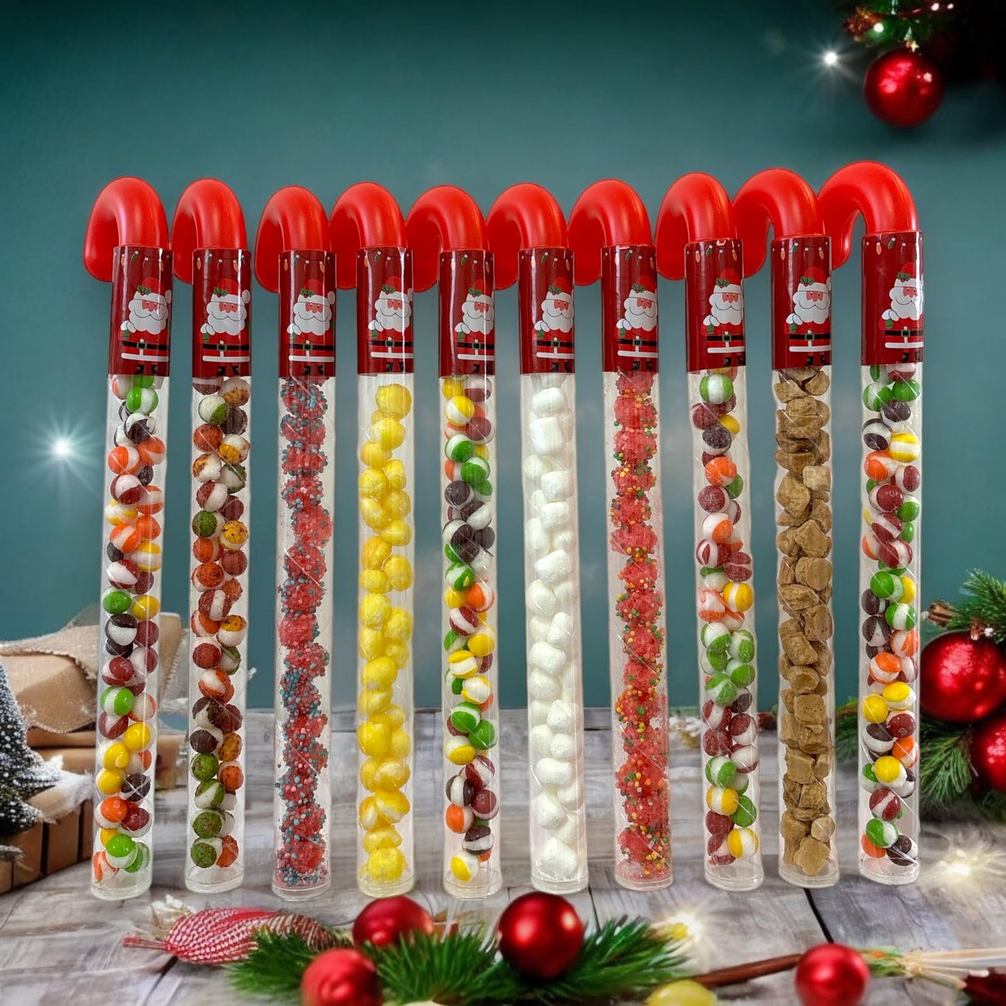 10 Pcs G-BOX Freeze Dried Candy Cane Tubes - Perfect Fun Christmas Candy & Stocking Stuffers! Freeze Dried Mini Marshmallows, Decorative Candy Filled Candy Canes Bulk Idea. (10 Mini Marshmallow Canes)