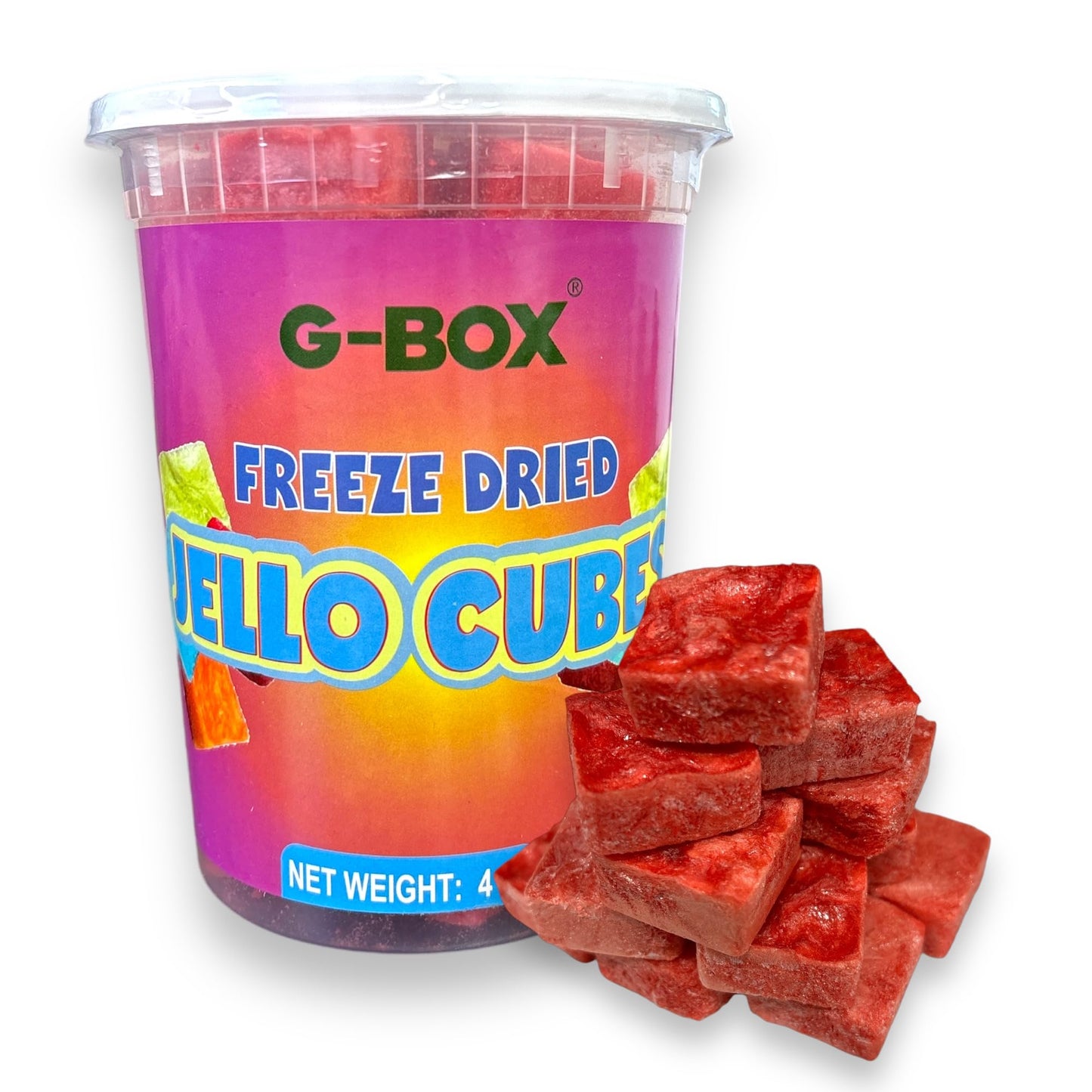G-Box Freeze-Dried Strawberry Jello Cubes - 2 oz | USA-Made Freeze Dried Strawberries | Freeze-Dried Candy| Trending TikTok Snack, perfect for TikTok Trend Items Enthusiasts (Strawberry)