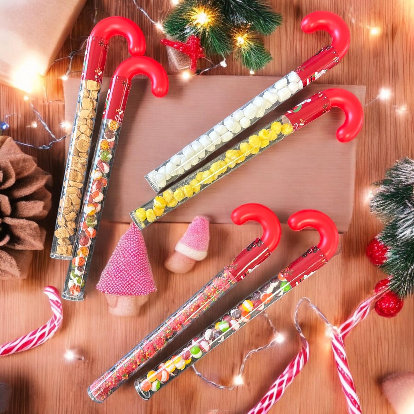 G-Box 35 Empty Christmas Candy Cane Tubes with Red Topper & Santa Stickers | 12" - Clear BPA-Free Plastic, Perfect for Small Candies, a Great Alternative to Christmas Gift Boxes (35, Santa Claus)